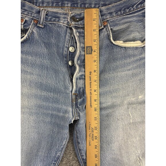 Levis 501 Jeans Mens 35x34 Blue Button Fly Straight Leg Distressed Faded Denim - Picture 4 of 11